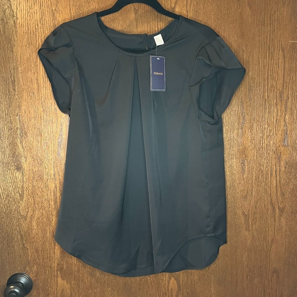 NWT Milumia black pleated blouse, size L